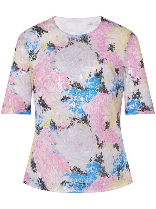 Floral-print sequin-embellished T-shirt - Pink