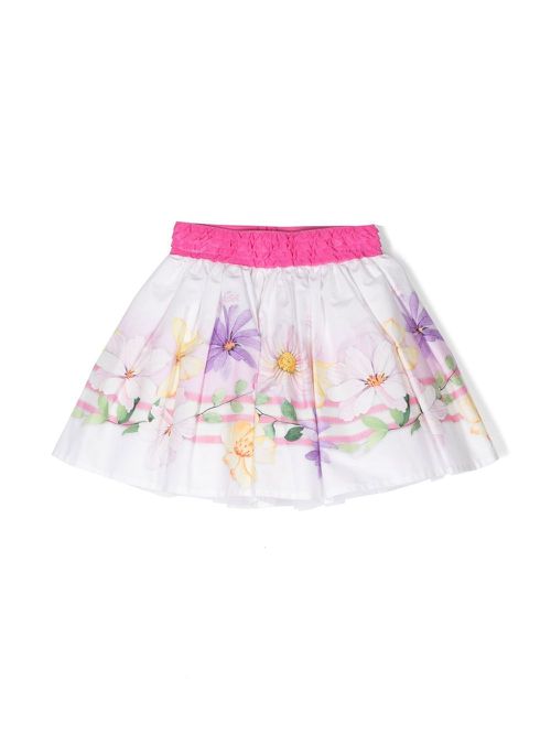Floral-print A-line mini skirt - White