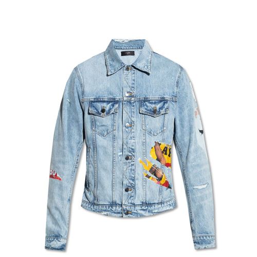 Multicolor Printed Denim Jacket — Blue