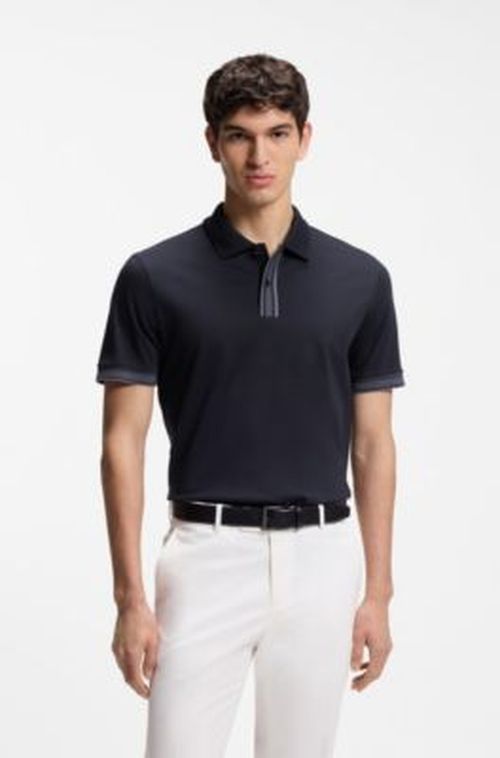 BOSS Striped-trim polo shirt in mercerised cotton - Dark Blue Men's Polo Shirt