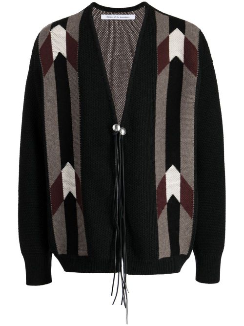 Patterned intarsia-knit wool cardigan - Black