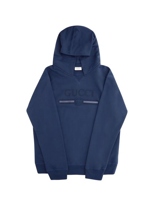 Logo-Embroidered Cotton Hoodie — Navy