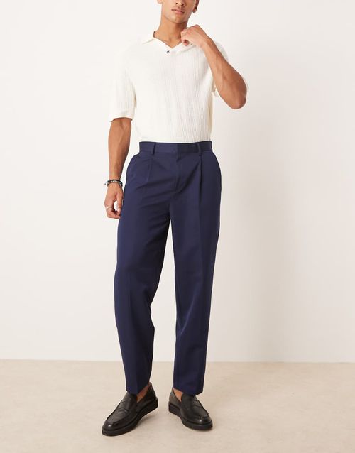 Smart oversized tapered pants-Navy