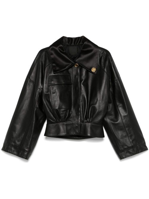 Adjustable-collar leather jacket - Black