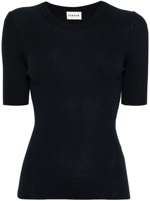 Short-sleeve ribbed-knit top - Blue