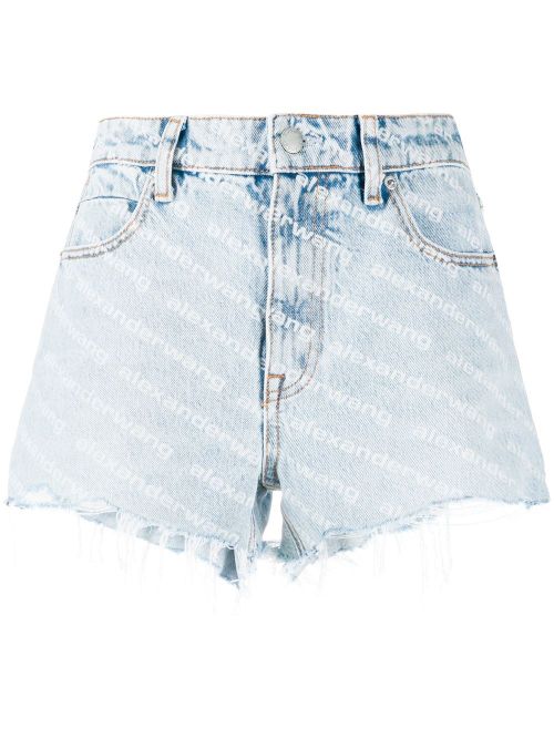 All-Over Logo Printed Denim Shorts