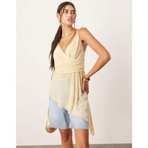 ASOS EDITION Womens wrap front cami top with asymmetric hem in lemon - Yellow