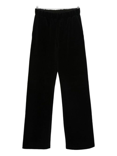 Cotton Velvet Wide-Leg Trousers — Black