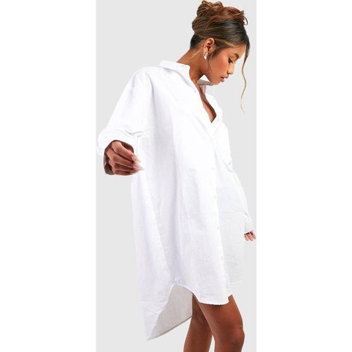 Boohoo Women's Cotton Poplin Ultimate Oversized Shirt Dress in White