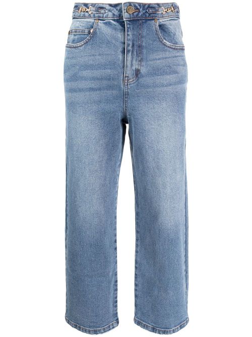 Horsebit-embellished mid-rise straight-leg jeans - Blue