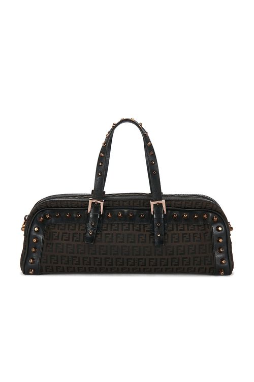 Fendi Fendi Zucchino Studded Bassotto Shoulder Bag in Black - Black. a