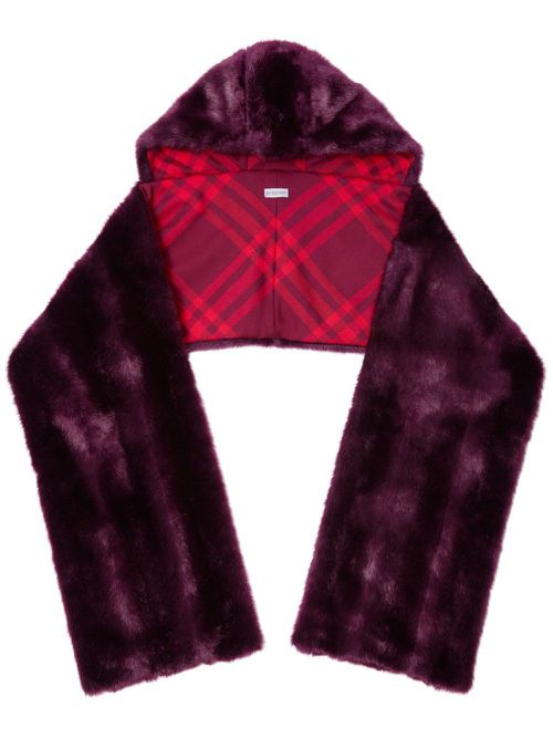 Faux-fur hooded scarf - Red