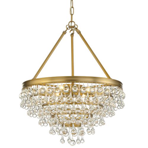 Calypso 6-Light 24" Transitional Chandelier in Vibrant Gold with Clear Glass Drops Crysta