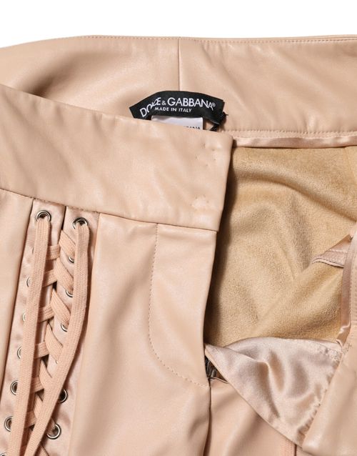 Lace-Detail Skinny Trousers — Beige