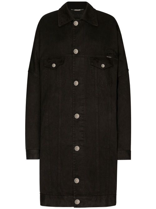 Single-breasted denim coat - Black