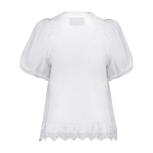 Tulle Overlay Puff Sleeve Lace Blouse — White