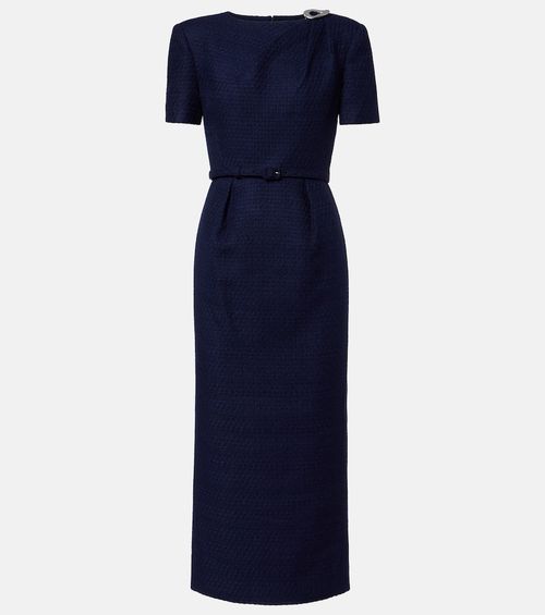 Belted bouclé midi dress