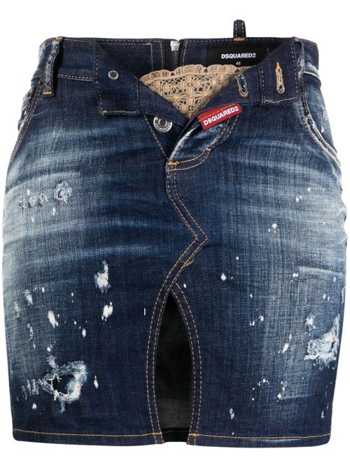 Distressed-finish deim miniskirt - Blue
