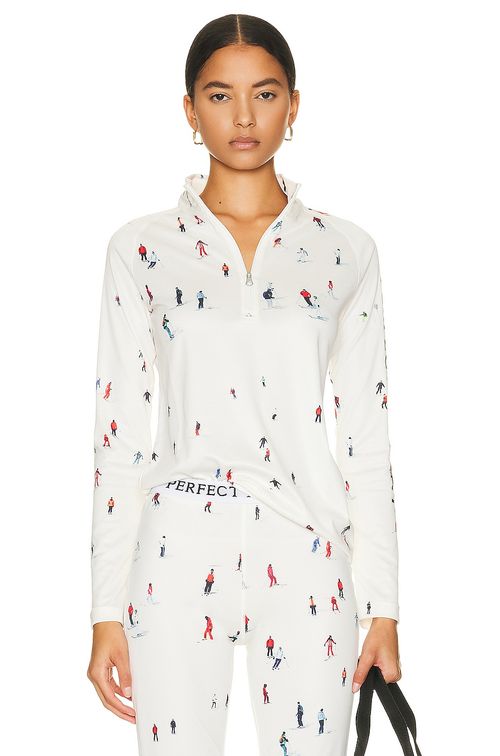 Perfect Moment Thermal Half Zip in Dede Ski Print - White. L also in M, S