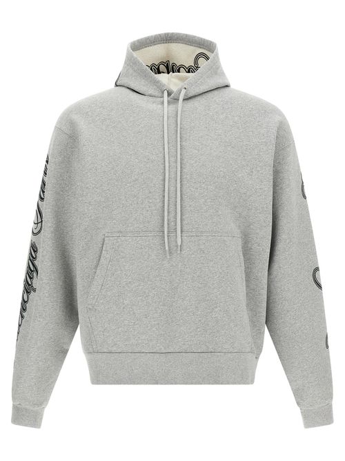 Cursive-Embroidered Cotton Hoodie — Gray