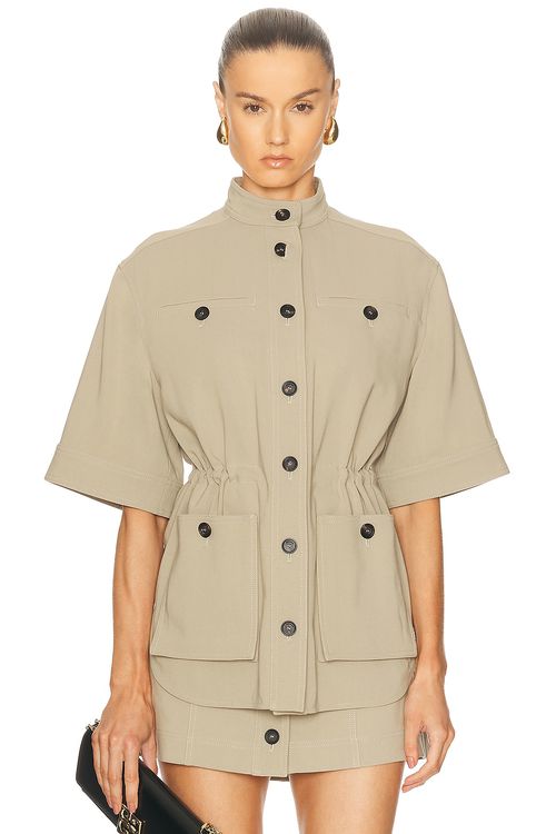 Ferragamo Short Sleeve Jacket in Sand - Beige. 40 also