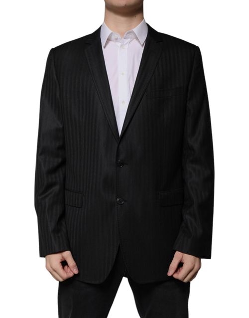 Pinstriped Wool-Silk Blazer — Black