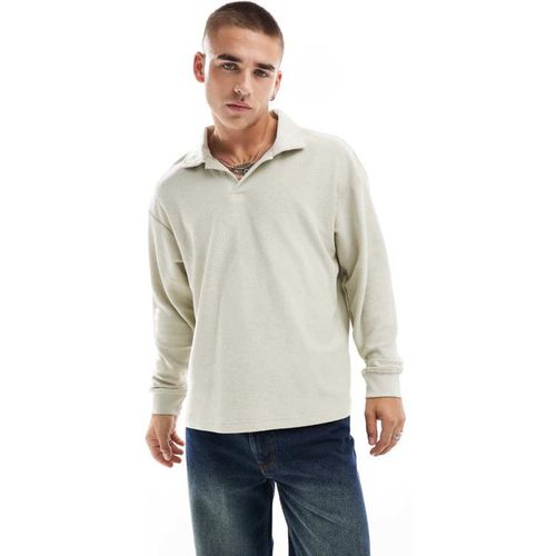 Cotton On Mens textured rugby polo top in ivory - White - X-Sma