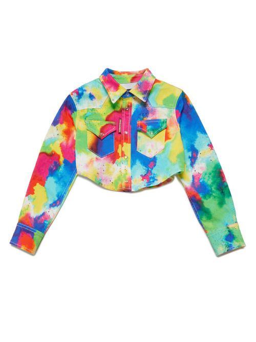 Logo-embossed abstract-print shirt - Blue