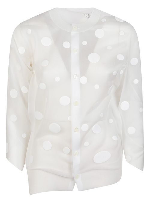 Polka Dot Button-Up Sweater with Long Sleeves
