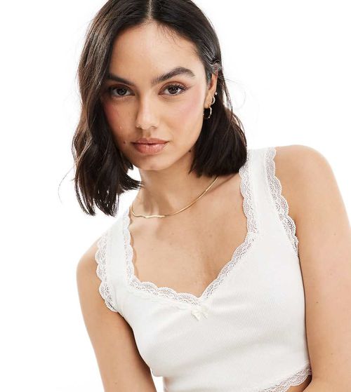 Miss Selfridge bralet with lace trim in ivory-White