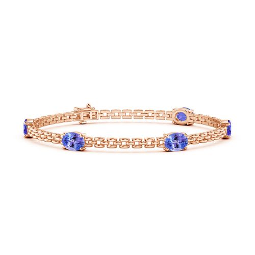 Angara 4.0 Carats Five Stone Oval Tanzanite Station Link Bracelet in 14K Rose Gold