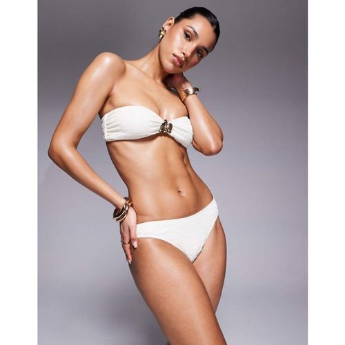 South Beach Womens crinkle bandeau gold flower bikini top in crea
