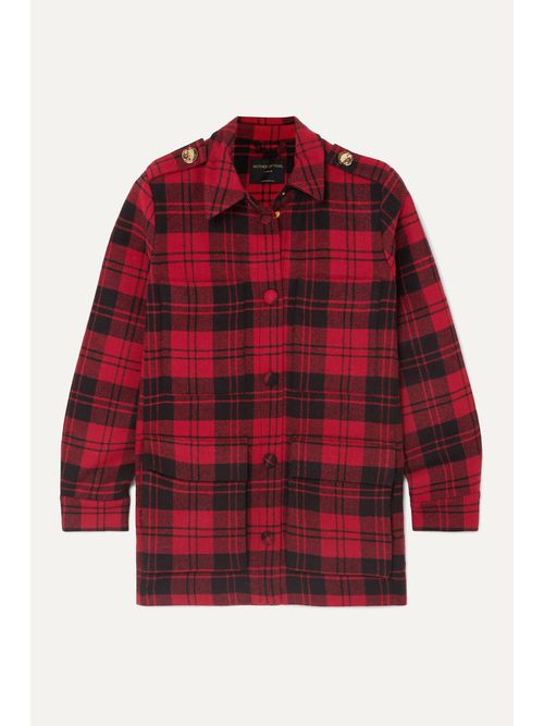 Brooke Oversized Checked Wool Jacket - Red