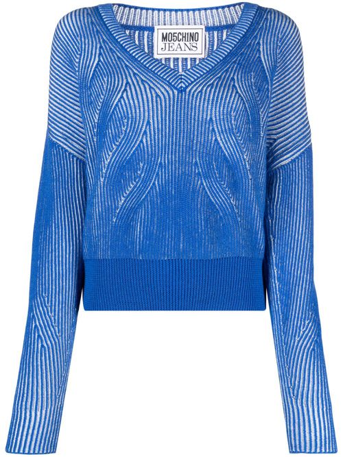 Two-tone V-neck jumper - Blue