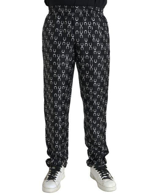 Horseshoe Print Silk Trousers — Black