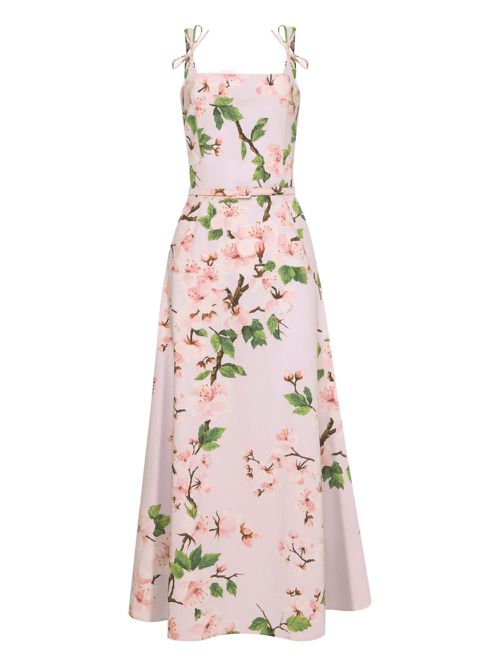 Oscar de la Renta Cherry Blossom-print poplin dress - Pink