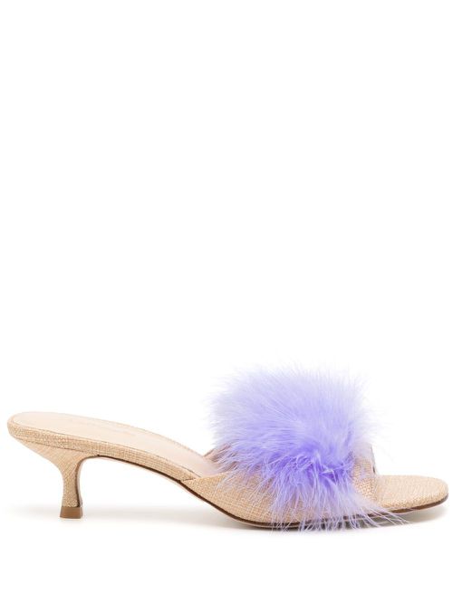 Feather-detailing 60mm mules - Neutrals