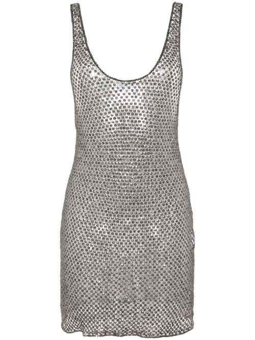 Sequin-embellished fishnet mini dress - Silver