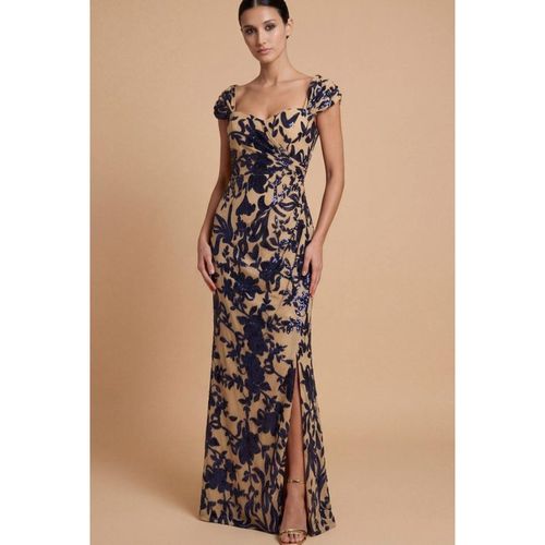 Little Mistress Thomasine Navy Floral Gathered Maxi Dre