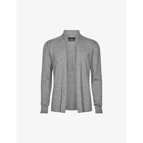 Mens Grey Marl Mode Open-front Wool Cardigan