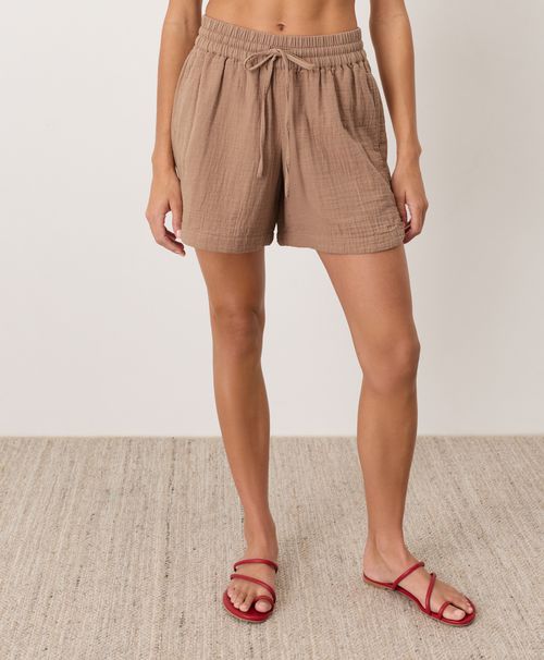 Women's Driftwood Brown Coastal Double Gauze Curved Hem Short