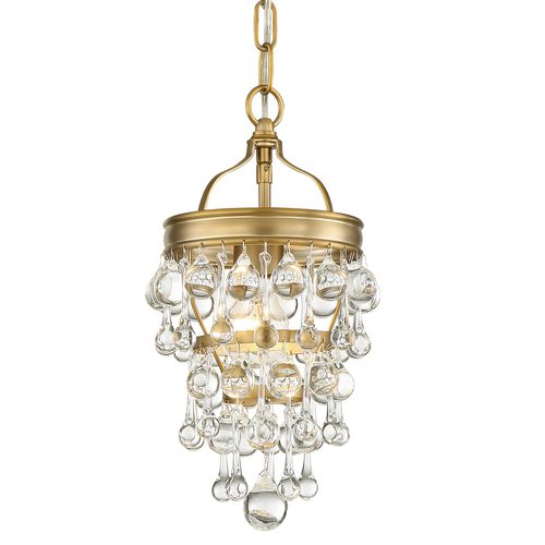 Calypso 14" Mini Chandelier in Vibrant Gold with Clear Glass Drops Crysta