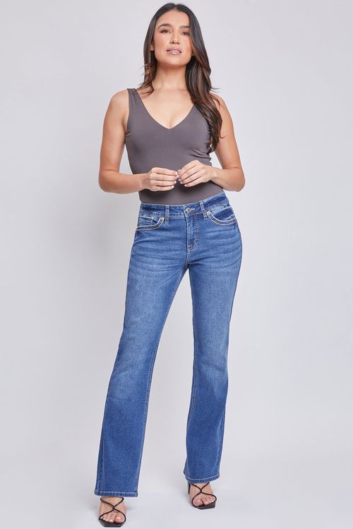 Women's Mid-Rise Studded Cross Flap Pocket Bootcut Jean