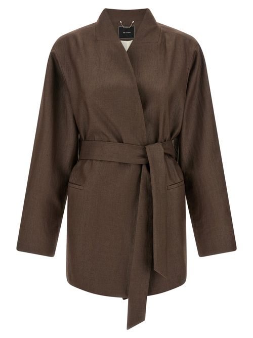 Polyamide and Linen Blazer — Brown