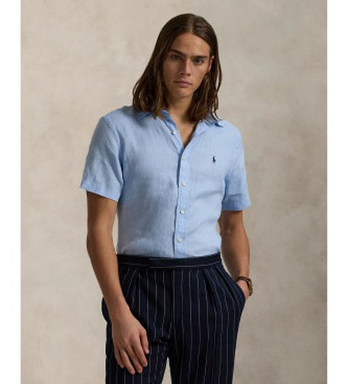 Polo Ralph Lauren for man. 710968912005 Custom Fit Linen Shirt blue (S), Casual, Short sleeve