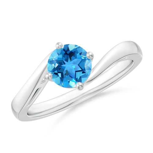 Angara 0.95 Carat Classic Round Swiss Blue Topaz Solitaire Bypass Ring in Platinum
