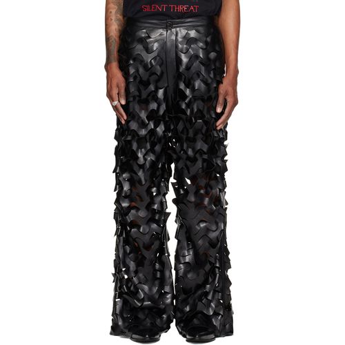 Black Laser Cut Faux-Leather Trousers
