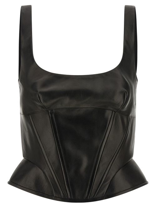 Sheep Leather Bustier Tank Top — Black