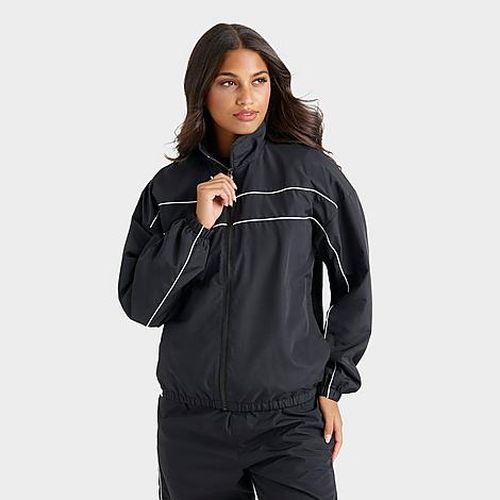 Women's Weather-Resistant Piped Woven Full-Zip Jacket in Black/White