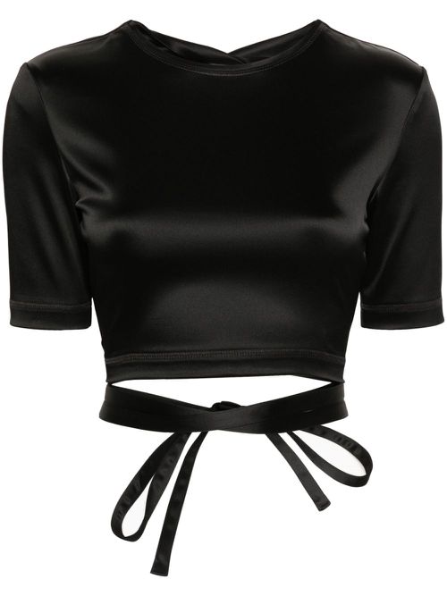 Open-back satin T-shirt - Black